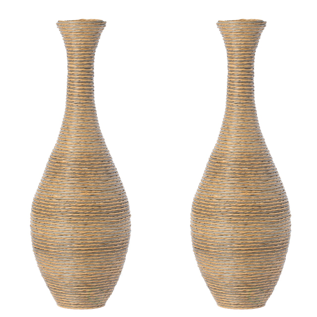 Set of 2 38-inch Tall Artificial Rattan Floor Vase in Elegant Beige - Statement Piece for Living Room Decor, Entryway, or Hallway - Versatile Home Accent for Dried or Silk Floral Arrangements